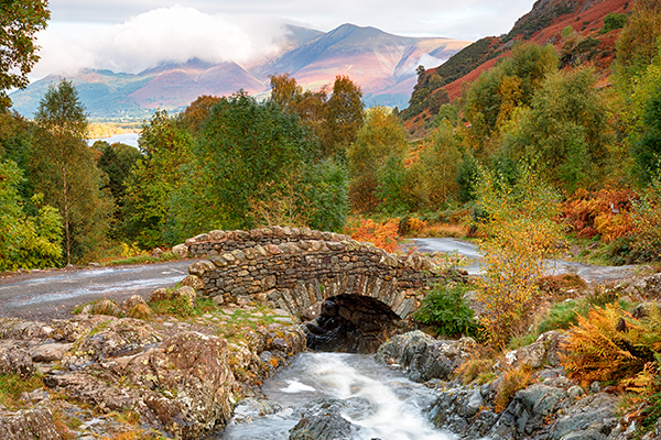 View of Ashness Bridge near Keswick in the English Lake District